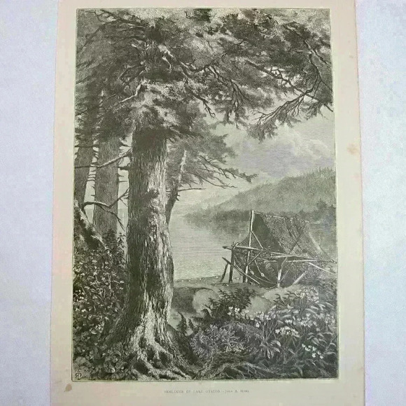 Art Print Hemlock Trees Lake Otsego New York Nature John A. Hows Antique 1874 - Picture 2 of 12